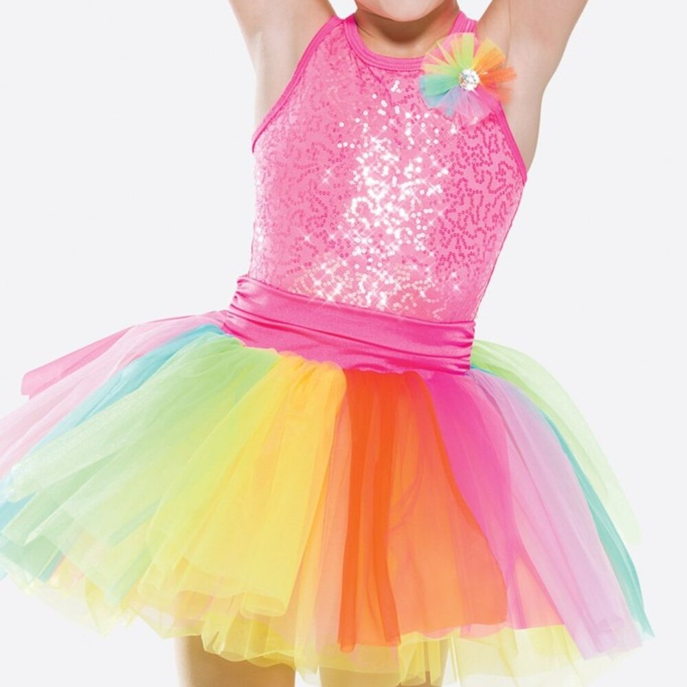 Hot Pink Sequin and Rainbow Organdy Tutu Party Dress